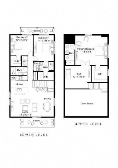 the floor plans of the upper and lower levels of a house